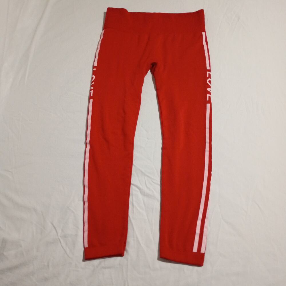 Silver Leg LOVE Red Thermal Knit Yoga Pants Wide Wasite Band STRETCH Leggings